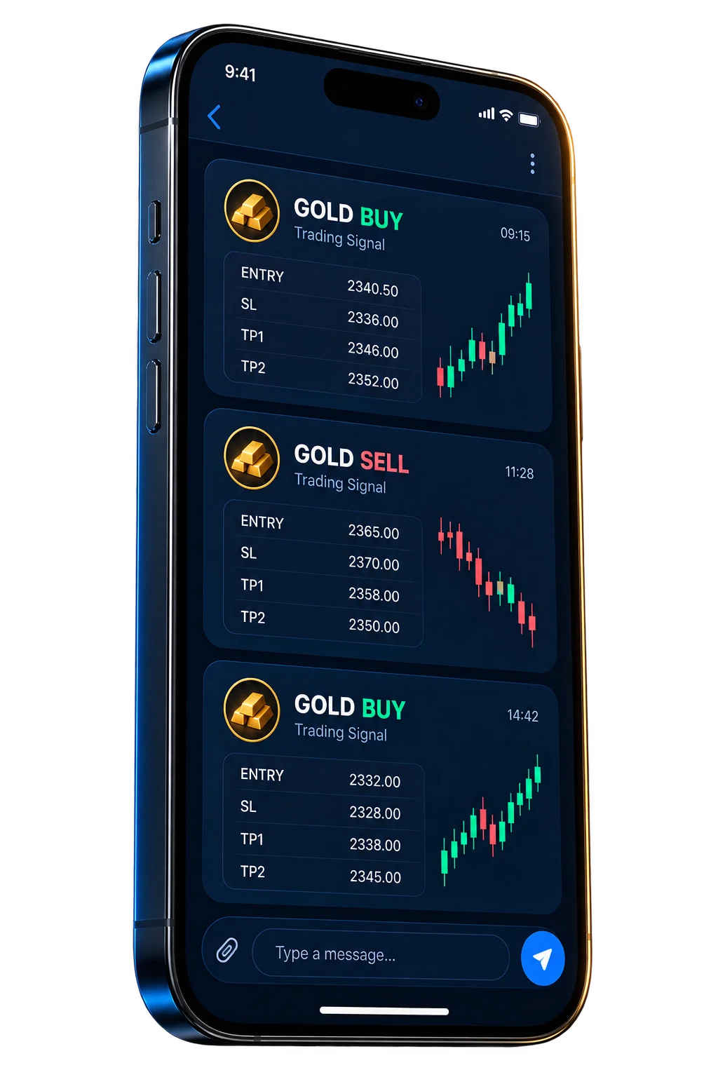 Phone displaying gold trading signals